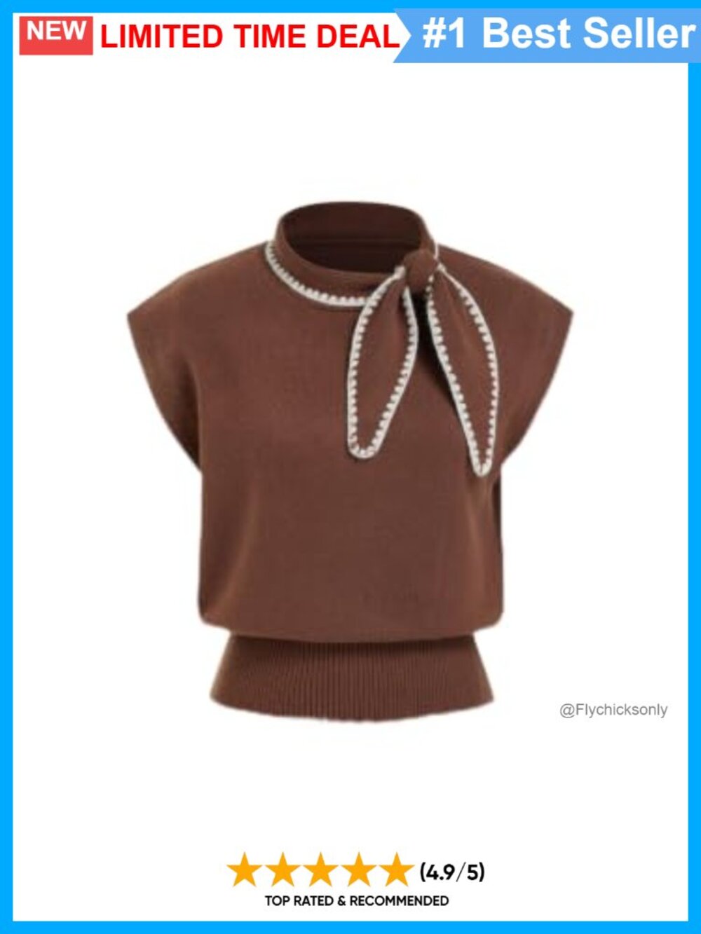 Cropped Knotted Neck Sweater Vest Sleeveless Rayon Blend